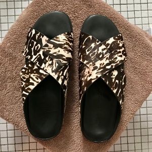 Gentle Souls Black Rock calf hair slide sandals